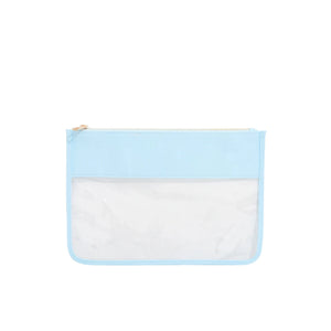 Regular blue Needlepoint Clear Nylon Pouch with clear front panel for easy organization of embroidery supplies.