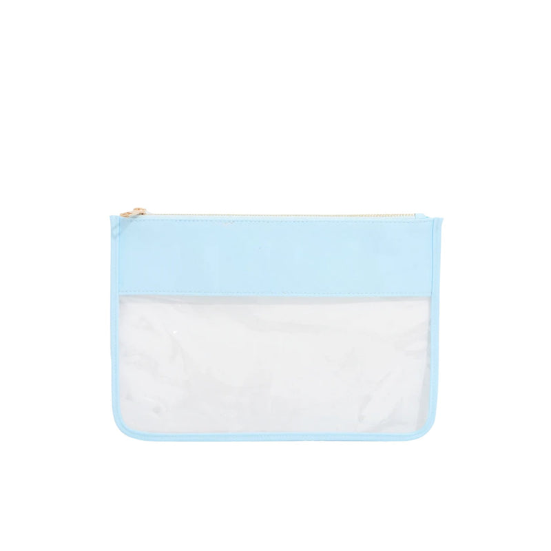 Regular blue Needlepoint Clear Nylon Pouch with clear front panel for easy organization of embroidery supplies.