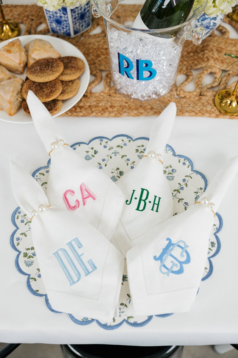 Embroidered Monogram Dinner Napkin Set