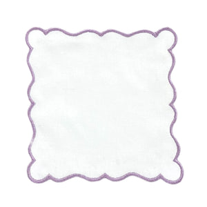 Embroidered monogram scalloped napkins set featuring stitched border and soft fabric