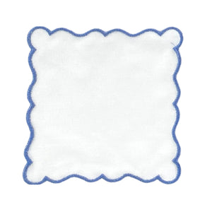 Embroidered scalloped napkin set of four with decorative edge stitching