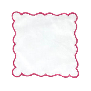 Scalloped cloth napkins set of four with embroidered monogram detail