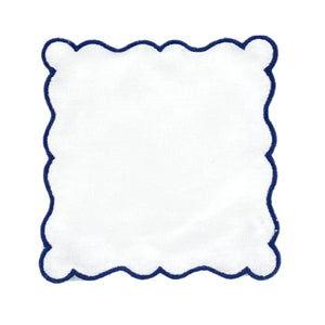 Embroidered monogram scalloped napkins set of four with decorative stitched edge