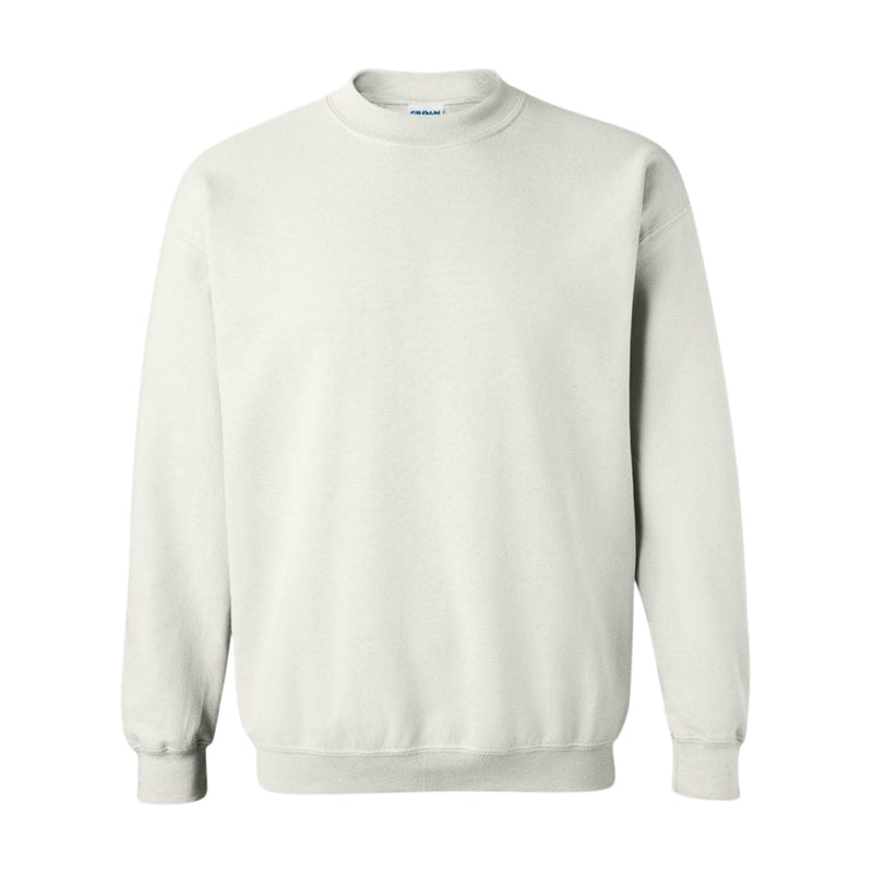 Light neutral crewneck sweatshirt with long sleeves, ribbed cuffs, and relaxed pullover fit