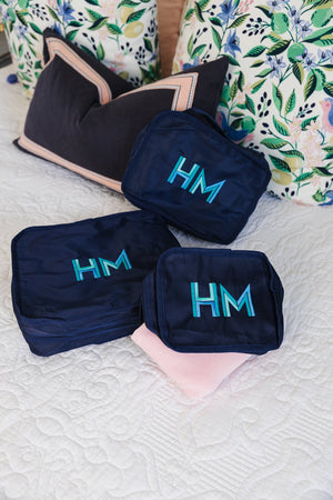 Personalized embroidered nylon packing cubes set of 3 for travel organization and luggage packing