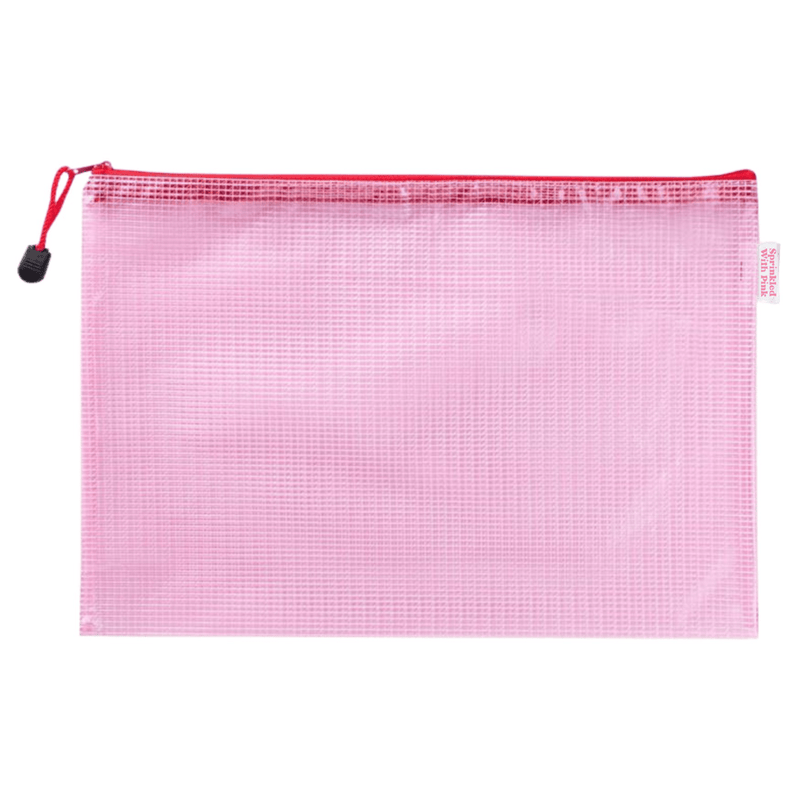 Custom Gameday Pool Bag—pink mesh zip pouch with red cord, ready for personalized name, number, or team.