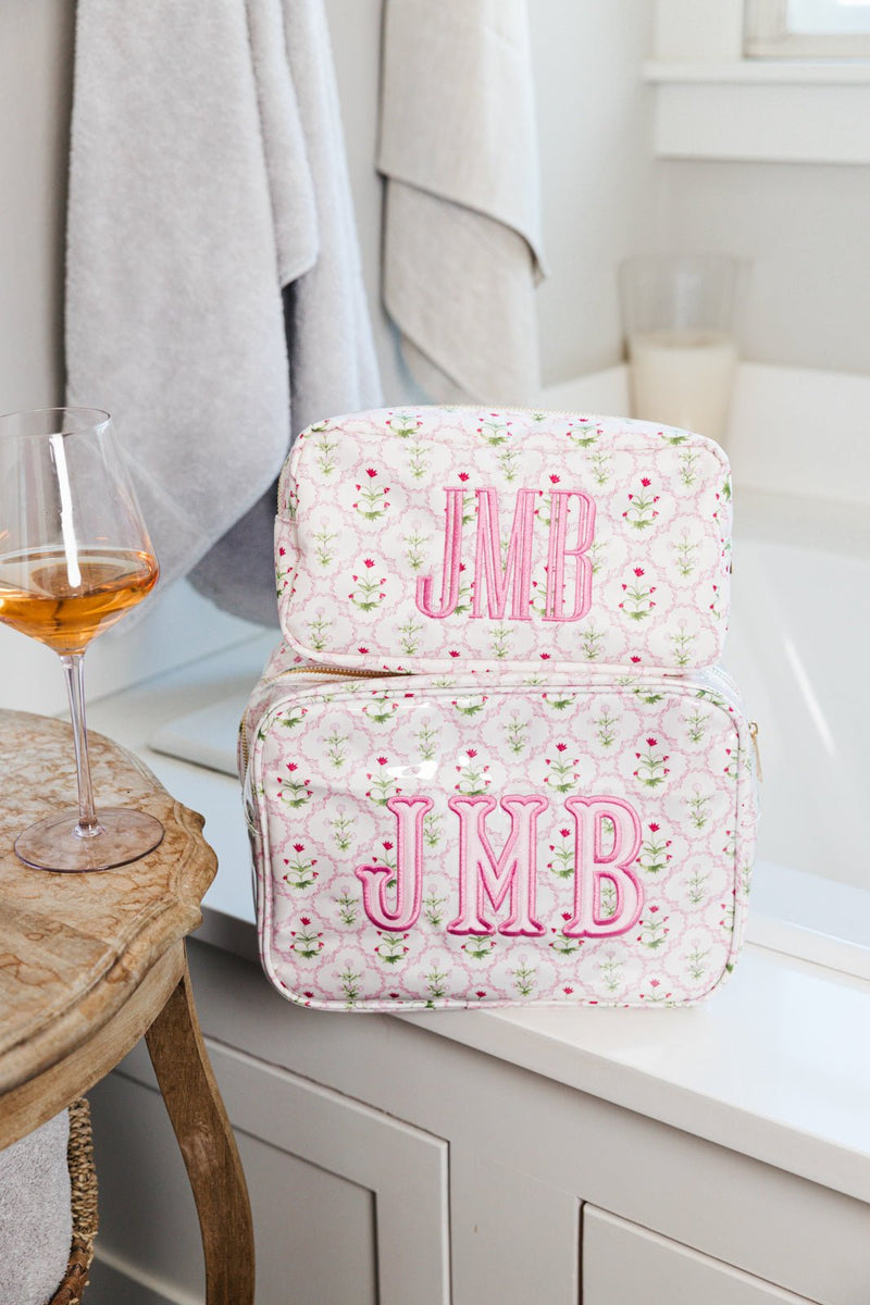 Embroidered Printed Nylon Pouch with Applique