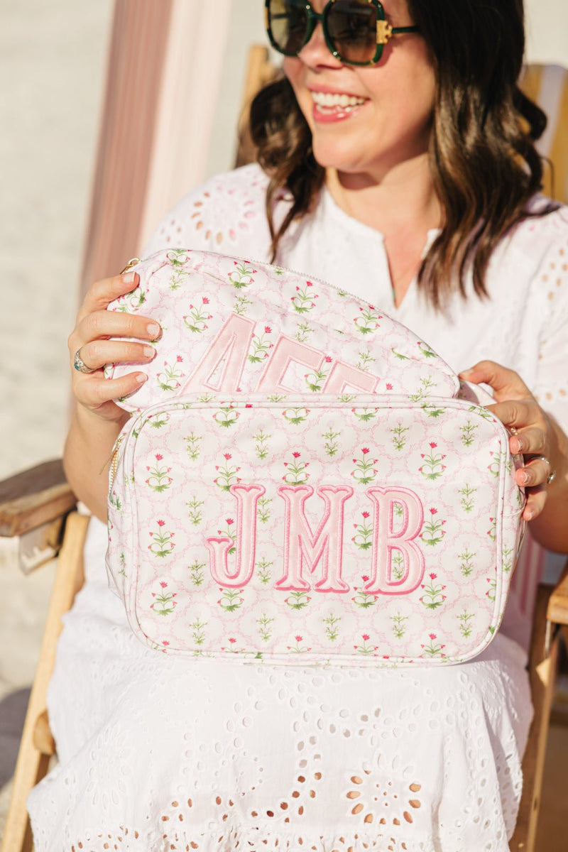 Embroidered Printed Nylon Pouch with Applique