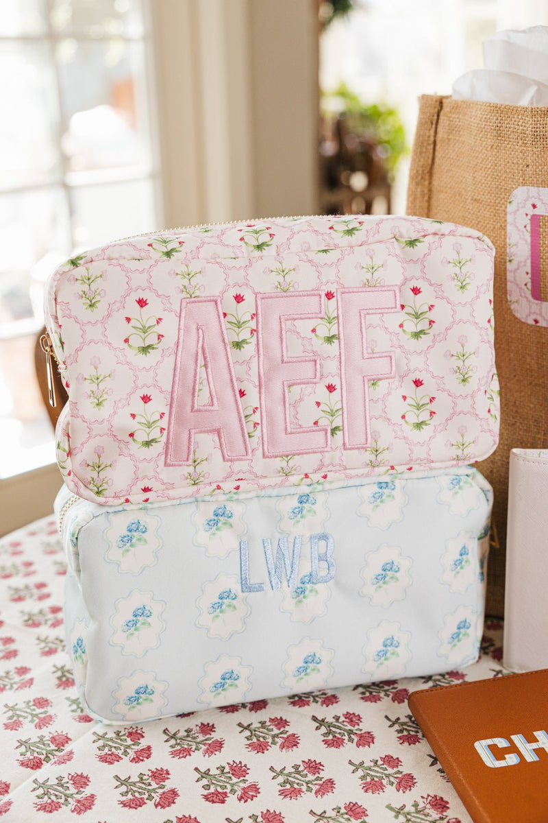 Embroidered Printed Nylon Pouch with Applique