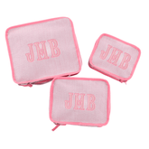 Embroidered seersucker packing cube set of 3, a personalized and practical gift for travelers.