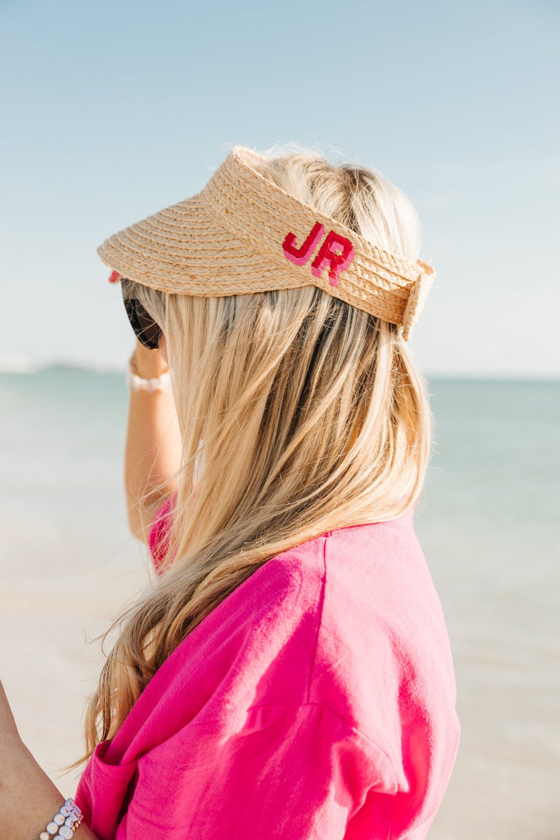 Embroidered Straw Visor
