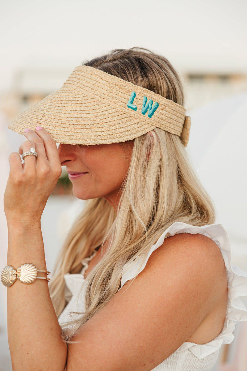 Embroidered Straw Visor