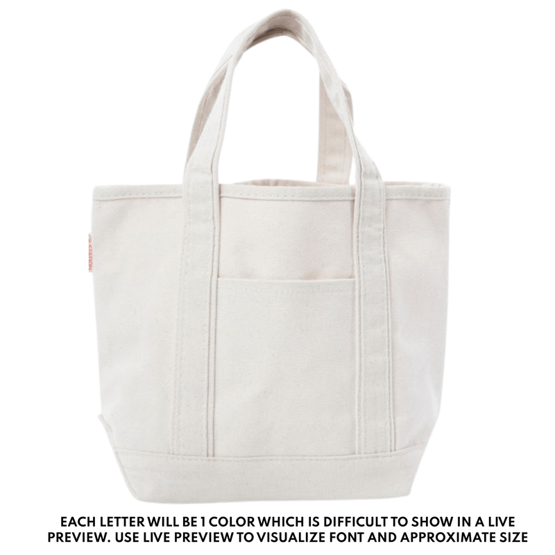 All-white embroidered canvas tote bag, customizable with teacher name or monogram.