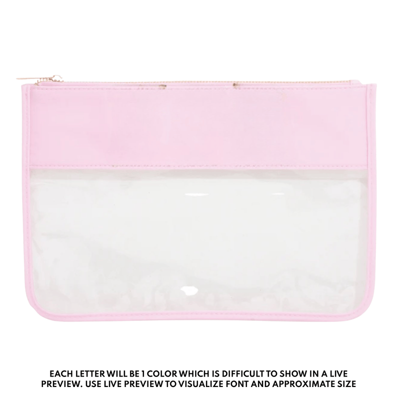 Embroidered Teacher Nylon Clear Pouch – @PBANDJ4THGRADE x SWP in clear nylon with pastel-pink trim and gold zipper