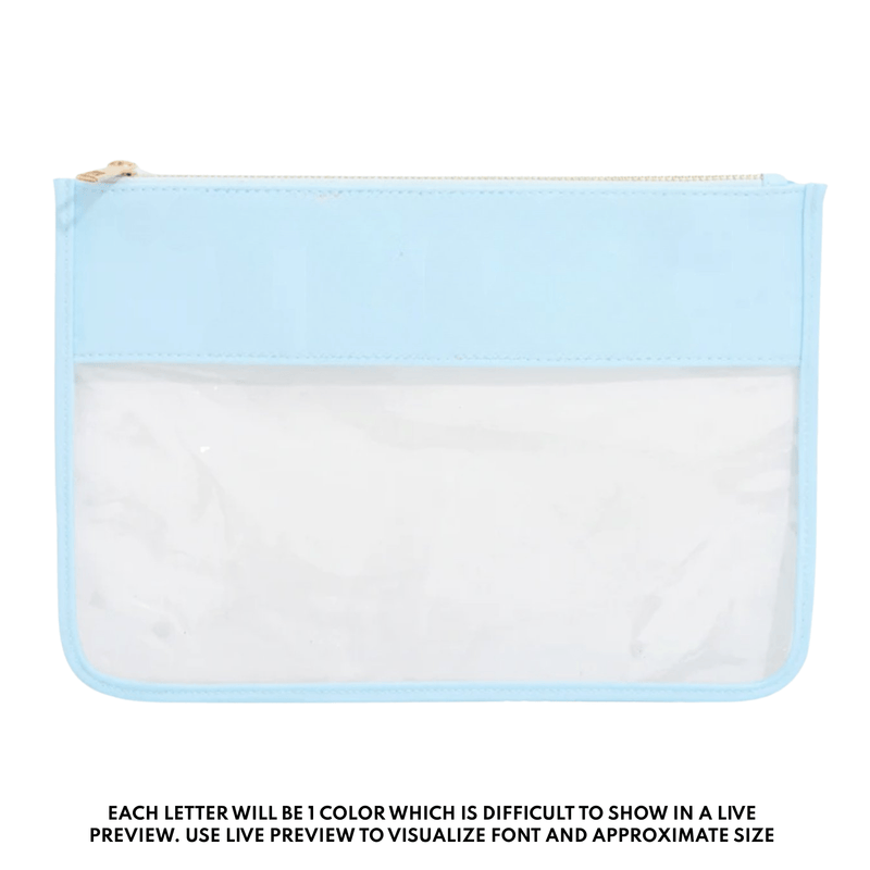 Embroidered Teacher Nylon Clear Pouch – @PBANDJ4THGRADE x SWP in clear nylon with baby-blue trim and gold zipper