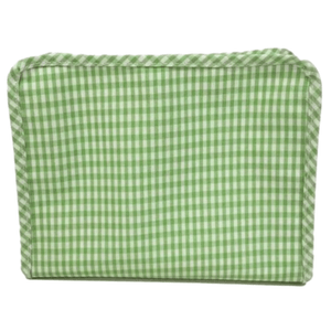 Green gingham TRVL Roadie bag fun personalized travel accessory for summer getaways.