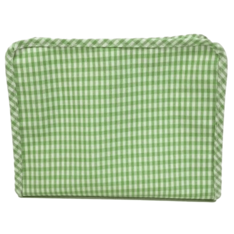 Green gingham TRVL Roadie bag fun personalized travel accessory for summer getaways.