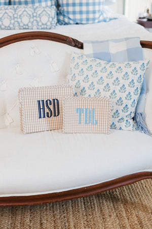 Monogrammed TRVL Roadie cosmetic bag in pastel print chic and functional personalized travel organizer.