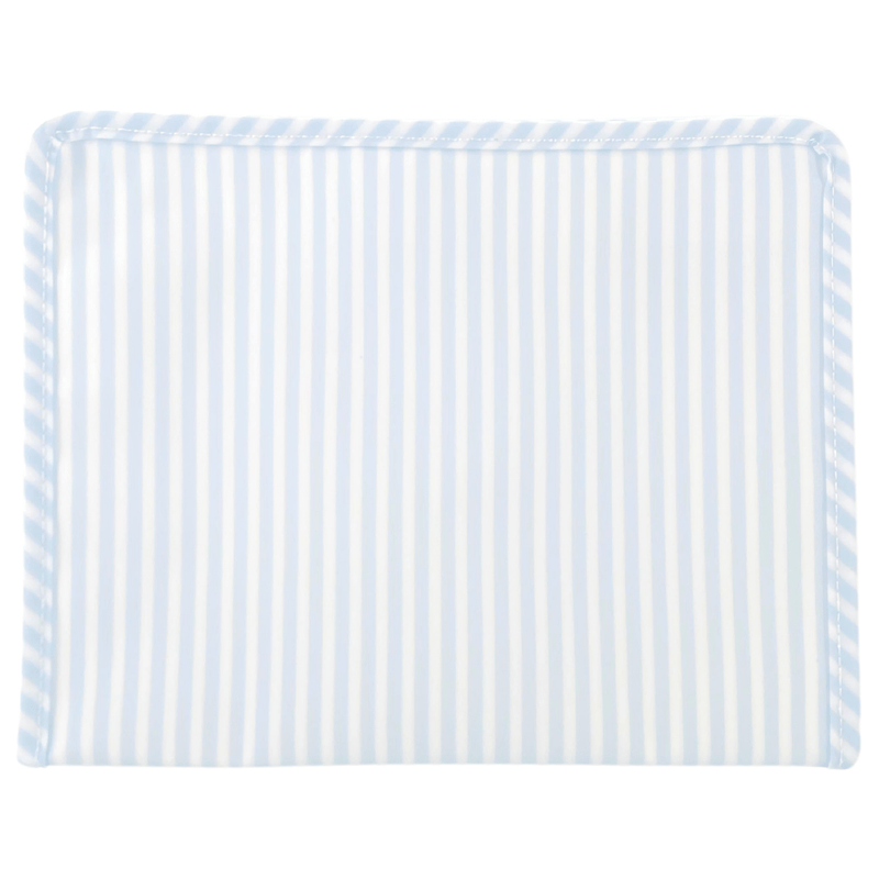 Light blue gingham embroidered TRVL Roadie, stylish and practical personalized travel gift.