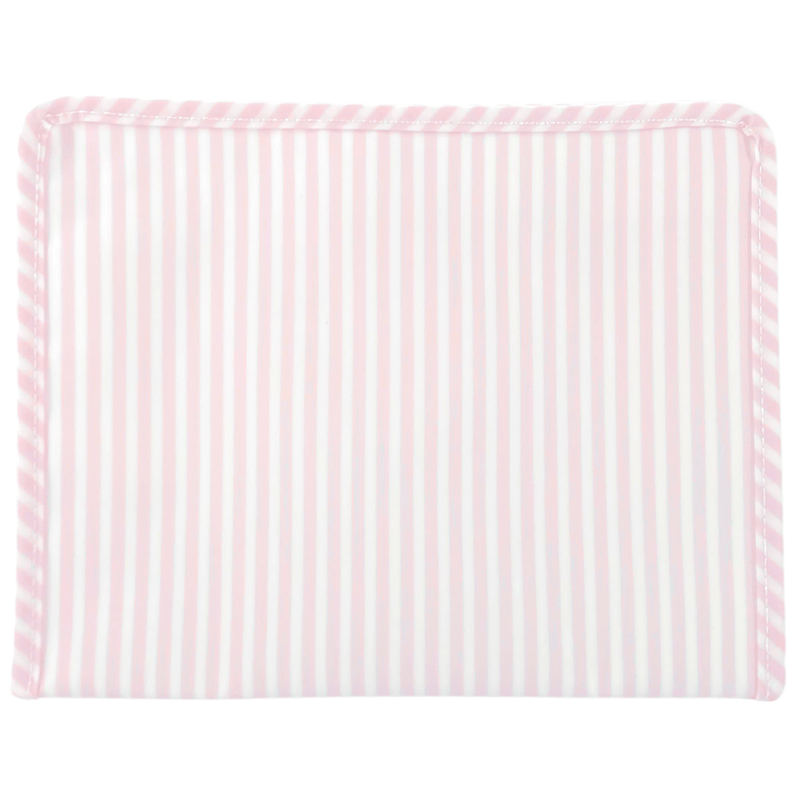 White gingham TRVL Roadie travel bag, personalized pouch for packing or everyday use.