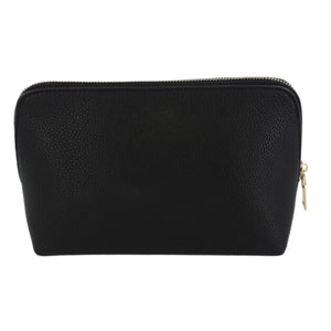 Personalized embroidered vegan leather pouch shown in solid color finish