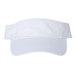 White embroidered visor with monogram, clean and classic personalized accessory.