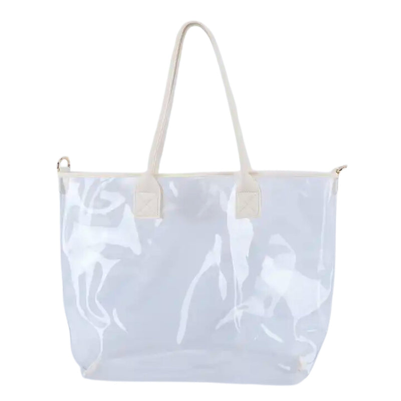 Monogrammed clear tote bag with lightweight design and easy-carry handles