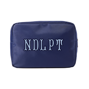 Navy needlepoint XL project pouch with zip closure, ideal for storing crafting supplies and accessories.
