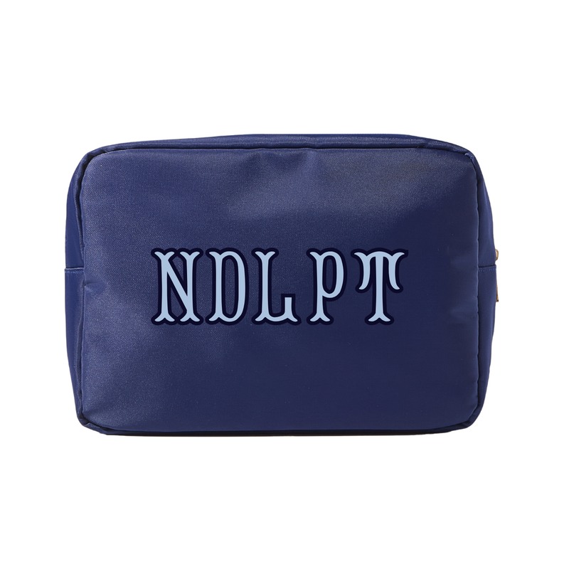 Navy needlepoint XL project pouch with zip closure, ideal for storing crafting supplies and accessories.