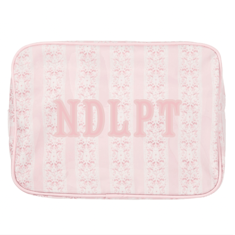 Needlepoint XL Project Pouch in pink, monogrammed project bag gift idea.