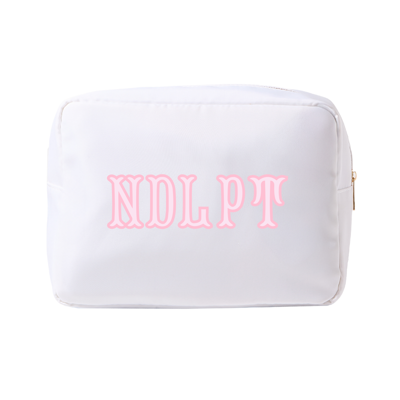 White needlepoint XL project pouch with subtle stitched design, ideal for organized project storage.