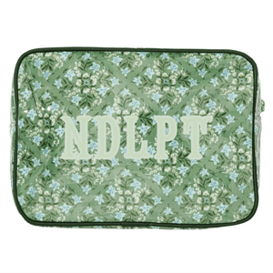Needlepoint XL Project Pouch in green, personalized storage for yarn & crafts.