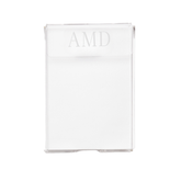 A stylish and functional personalized acrylic notepad holder monogrammed with 'AMD,' designed for a sleek and organized workspace. The clear, modern design effortlessly blends with any office or home décor, making it a perfect gift or desk accessory. Pair it with other custom office essentials for a cohesive set.