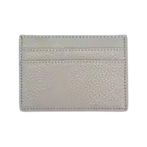 Taupe leather cardholder with shadow monogram detail, designed for everyday organization and gifting.