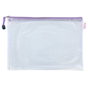 Custom Gameday Pool Bag—clear mesh zip pouch with purple zipper, ready for name, number, or team logo.