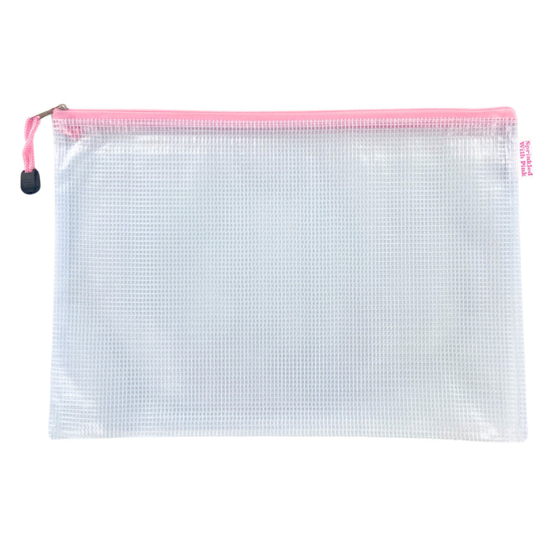 Custom Gameday Pool Bag in clear mesh with pink zipper, ready for personalized name, number, or team.