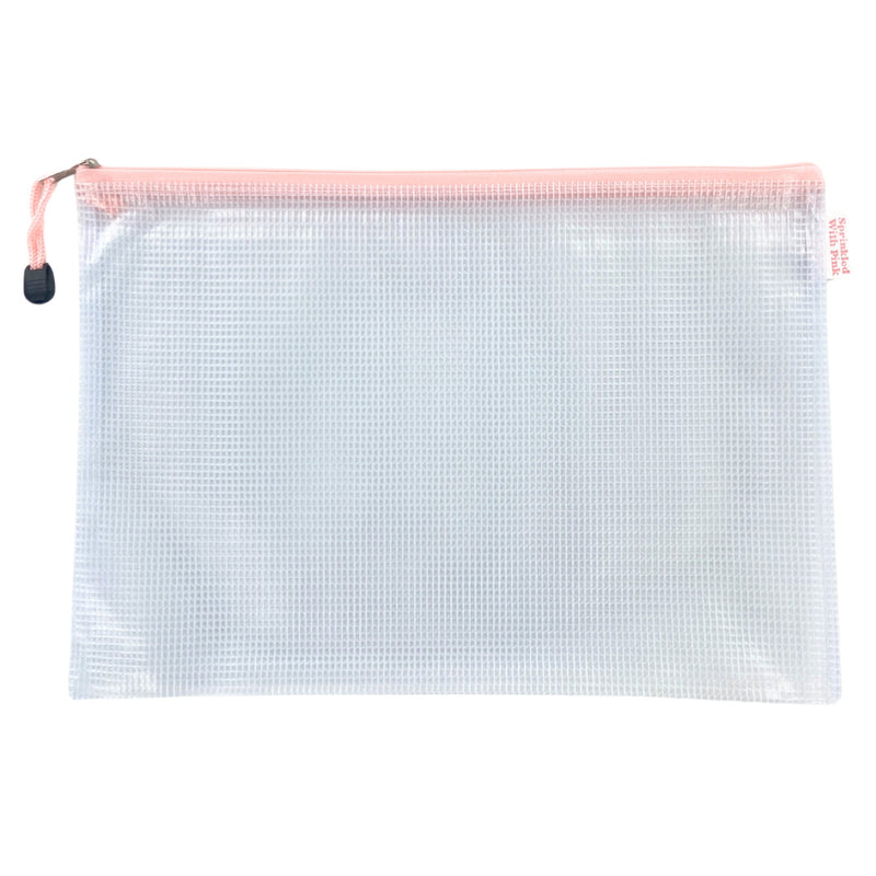 Custom Gameday Pool Bag—clear mesh zip pouch with pink zipper, ready for name, number, or team.
