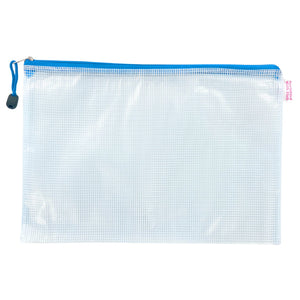 Custom Gameday Pool Bag—clear mesh zip pouch with bright blue zipper, ready for personalized name, number, or team logo.