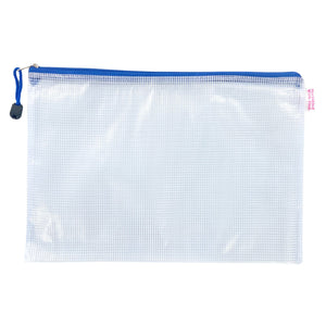 Custom Gameday Pool Bag—clear mesh zip pouch with royal blue zipper, ready for name, number, or team logo.