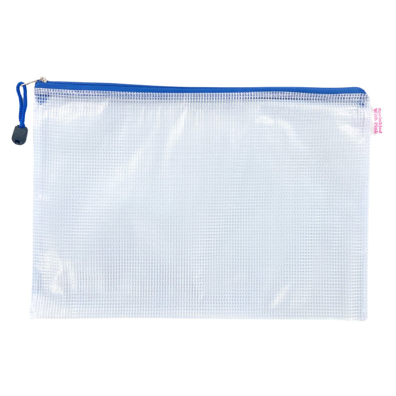 Custom Gameday Pool Bag—clear mesh zip pouch with royal blue zipper, ready for name, number, or team logo.