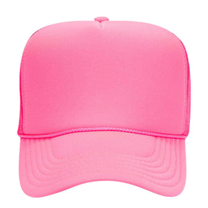 Bright pink shadow monogram trucker hat with embroidered personalization