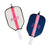 A white and pink striped paddle cover and a navy and pink paddle cover are customized with embroidery