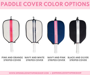 A graphic showing the color options of pickleball paddle covers that can be customized.