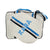 A blue puffer pickleball bag is customized with a name in blue thread colors