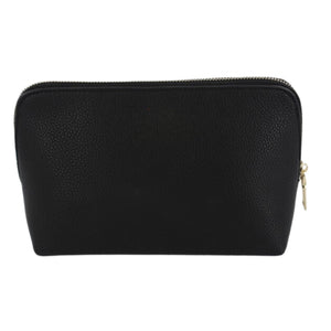 Black vegan leather pouch with gold foil monogram, perfect for personalized organization and gifting.
