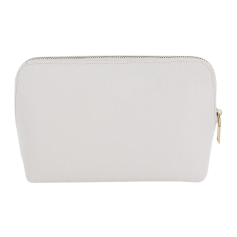 Light-colored vegan leather pouch with gold foil monogram, designed for chic personalized storage.