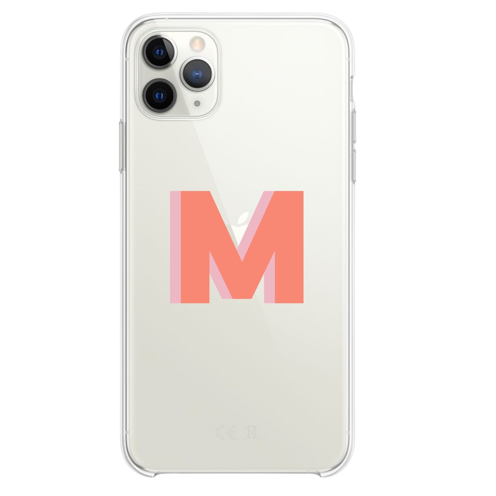 A clear phone case with a customizable area on the back