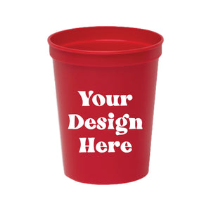 A red stadium cup with a customizable area