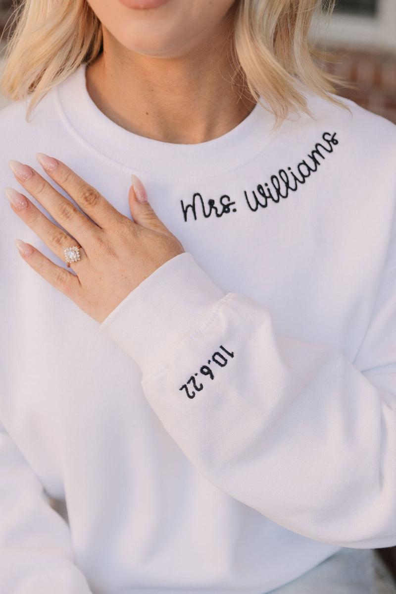 Custom Embroidered Collar/ Sleeve Sweatshirt - Sprinkled With Pink #bachelorette #custom #gifts