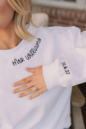 Custom Embroidered Collar/ Sleeve Sweatshirt - Sprinkled With Pink #bachelorette #custom #gifts